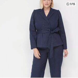 Women's Navy Pinstripe Ankle Pant